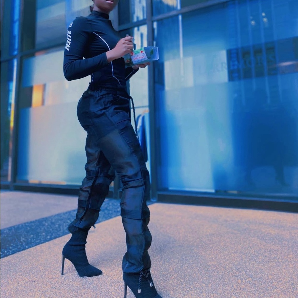 Black Utility Cargo Jumpsuit Pants - Sleek Streetwear (Reposh)